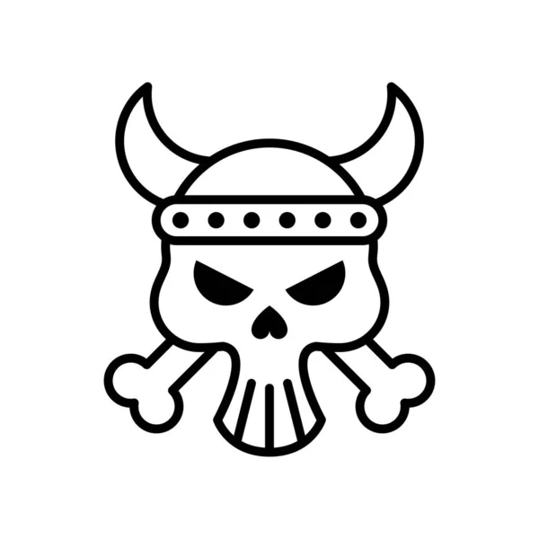 Cabeça do crânio da morte com ossos cruzados e chifres ícone de estilo de linha — Vetor de Stock