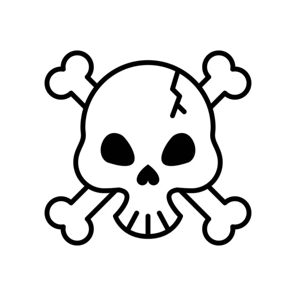 Death skull head broken with bones crossed line style icon — Stock Vector