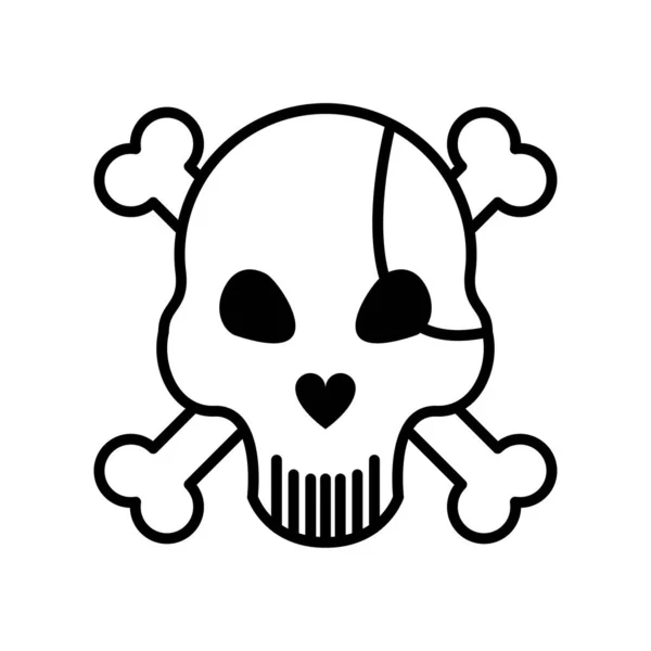 Cráneo de la muerte con huesos cruzados y la línea de parche pirata icono de estilo — Vector de stock