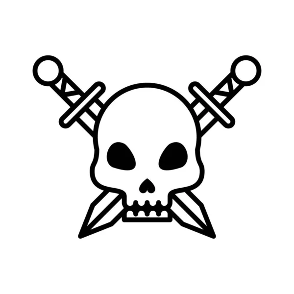 Dood schedel hoofd met zwaarden gekruiste lijn stijl pictogram — Stockvector