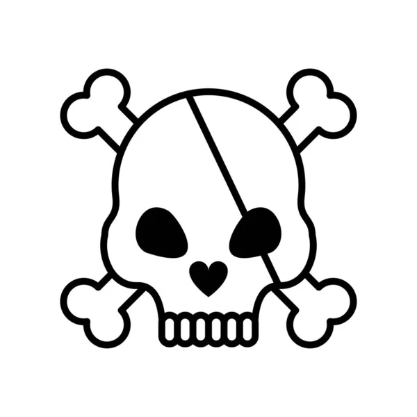 Death skull head with bones crossed and pirate patch line style — Stock Vector