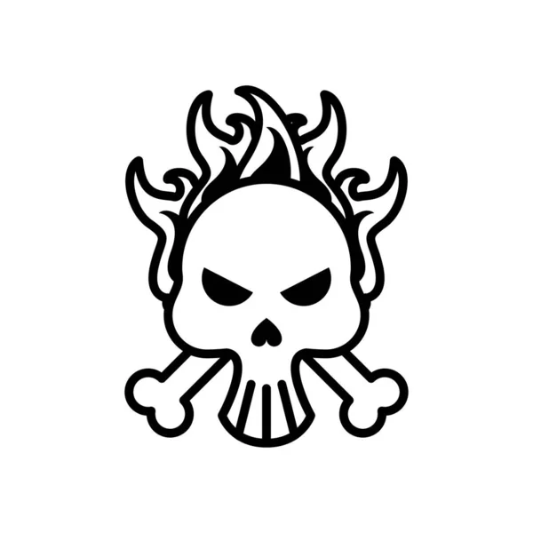 Death skull head with bones crossed on fire line style icon — Stock Vector