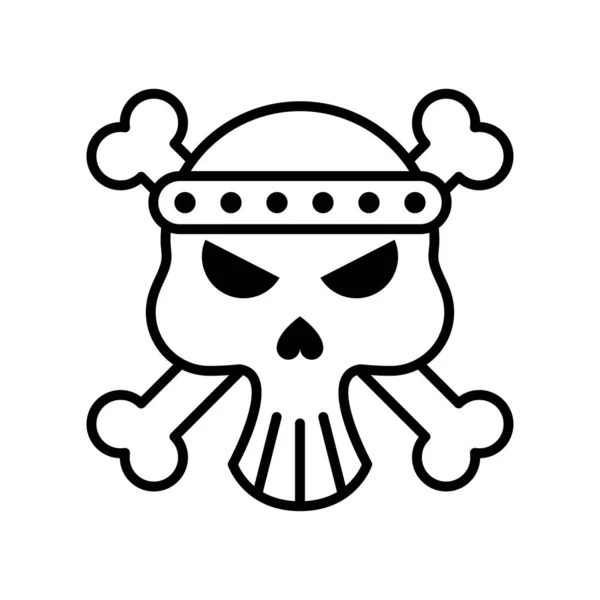Cabeza de cráneo de muerte con huesos cruzados icono de estilo de línea — Vector de stock