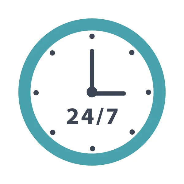Relógio de tempo com 24-7 símbolo de estilo plano —  Vetores de Stock