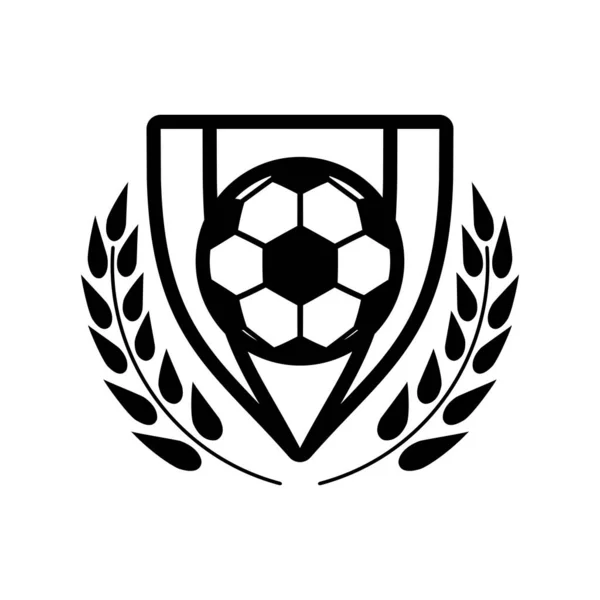 Futebol esporte balão no escudo com coroa ícone de estilo de linha — Vetor de Stock