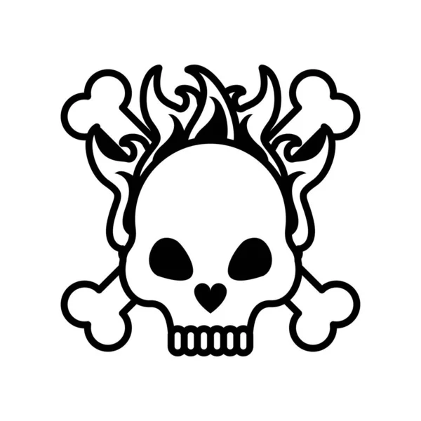 Death skull head with bones crossed on fire line style — Stock Vector