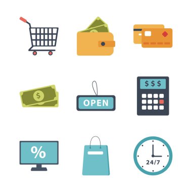 Dokuz alışveriş seti koleksiyonu simgesi demeti