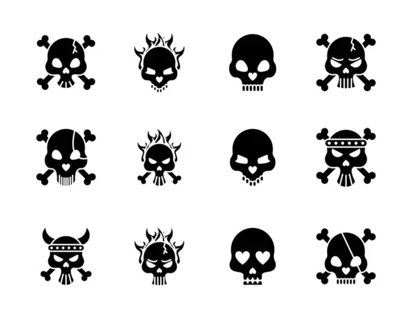 Douze têtes de mort crânes ensemble icônes collection — Image vectorielle