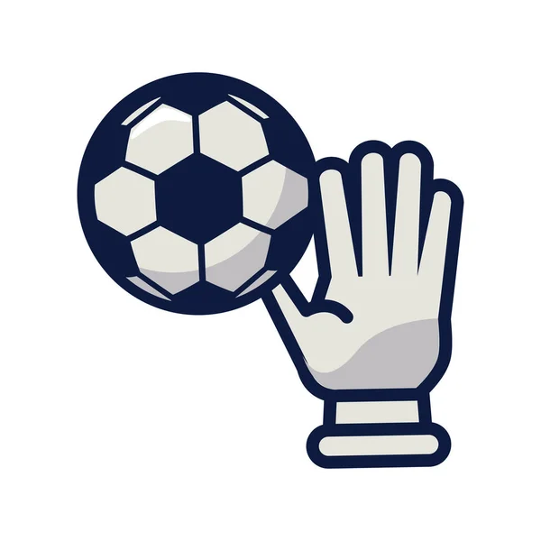 Voetbal sport ballon met keeper handschoen lijn en vul stijl pictogram — Stockvector