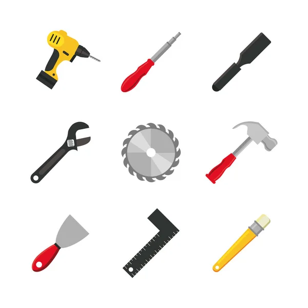 Bundel van negen tools set pictogrammen — Stockvector