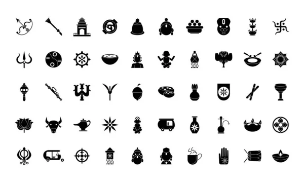 Pięćdziesiąt navratri zestaw ikon stylu sylwetki — Wektor stockowy