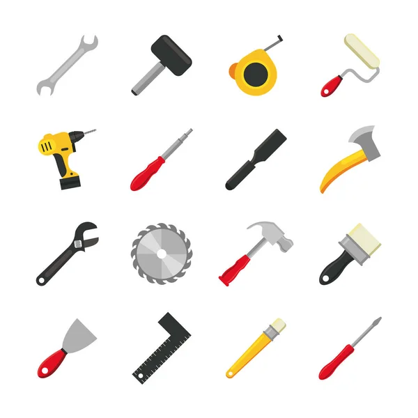 Bundel van zestien tools set collectie pictogrammen — Stockvector