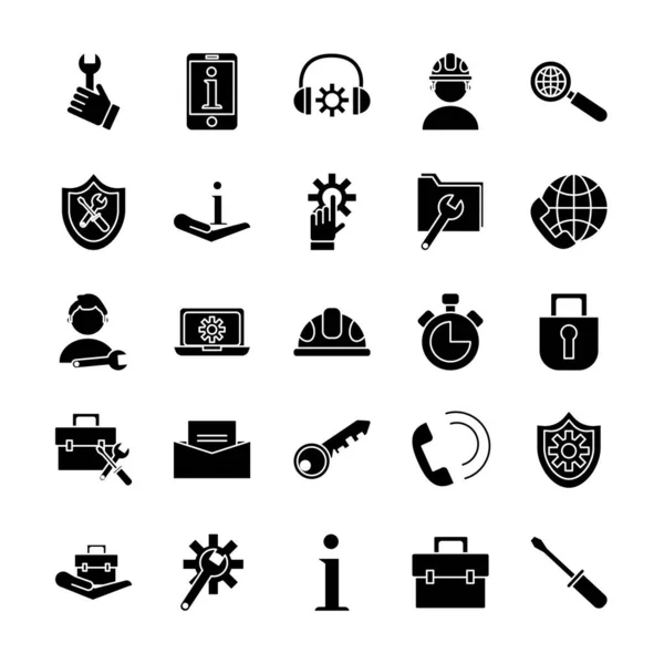 Pacchetto di venticinque icone del set di servizi tecnici — Vettoriale Stock