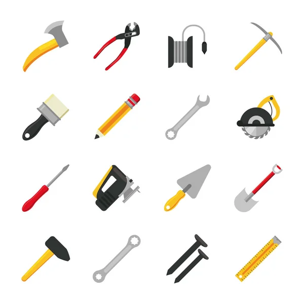 Paquete de dieciséis herramientas conjunto de iconos — Archivo Imágenes Vectoriales