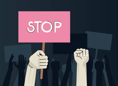 İnsan protestosu bayrağı kaldırıyor.