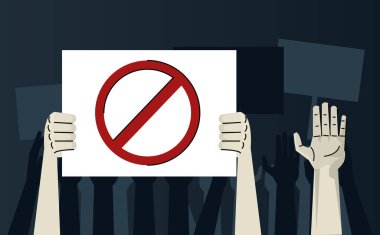 İnsanların protestosu bayrak kaldırma dur işareti