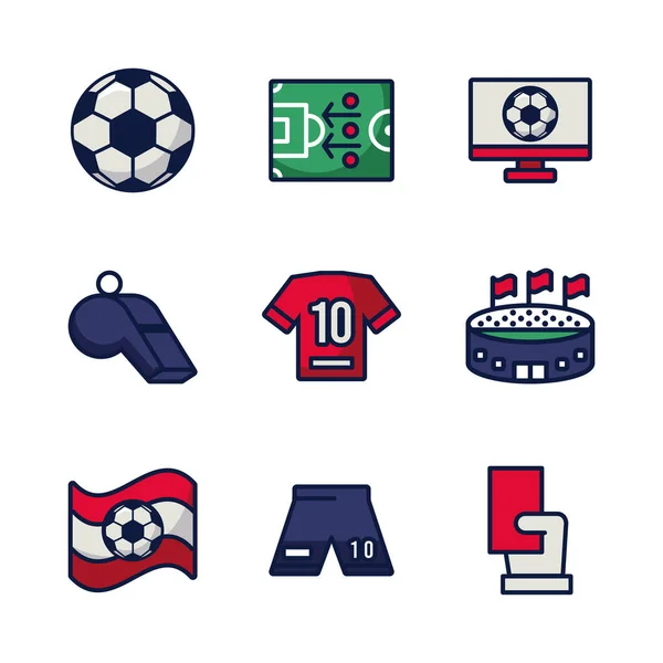 Nine soccer football sport set icons — Stock Vector