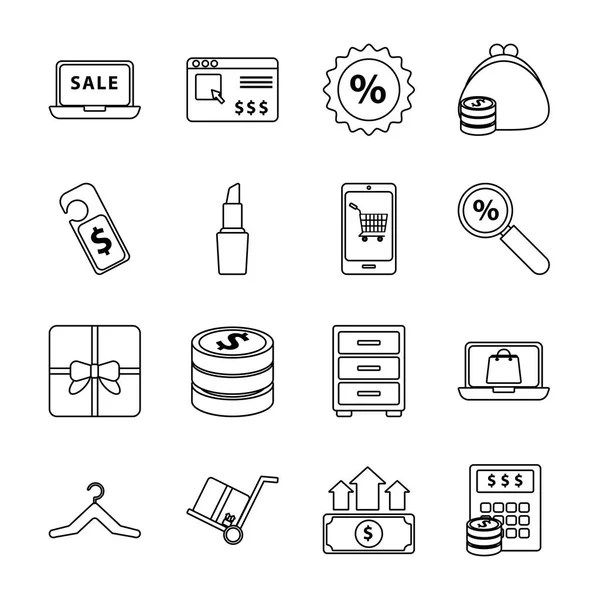 Bundle of sixteen shopping set icons — Stock Vector