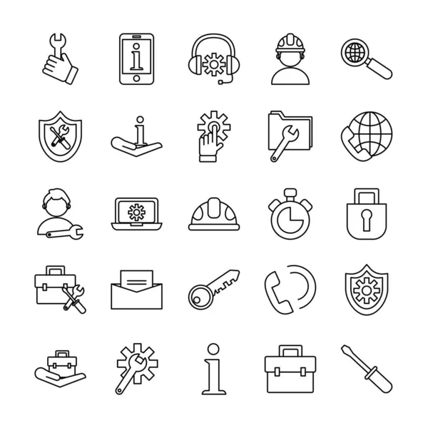 Pacote de vinte e cinco ícones de conjunto de serviço técnico — Vetor de Stock