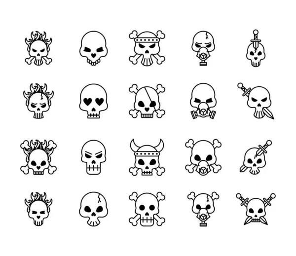 Двадцать черепов смерти головы установить иконы — стоковый вектор