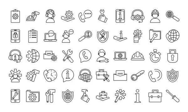 Paquete de cincuenta iconos de conjunto de servicios técnicos — Vector de stock