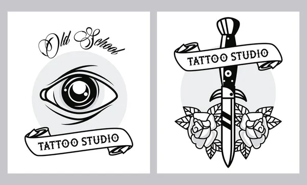 Auge Mensch und Dolch Tattoos Studio-Grafiken — Stockvektor