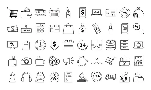 Paquet de cinquante shopping set collection icônes — Image vectorielle