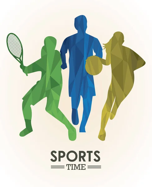 Deportes tiempo cartel con colores atletas figuras siluetas — Archivo Imágenes Vectoriales