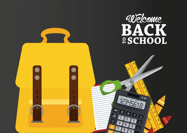 Terug naar school poster met schooltas en items — Stockvector