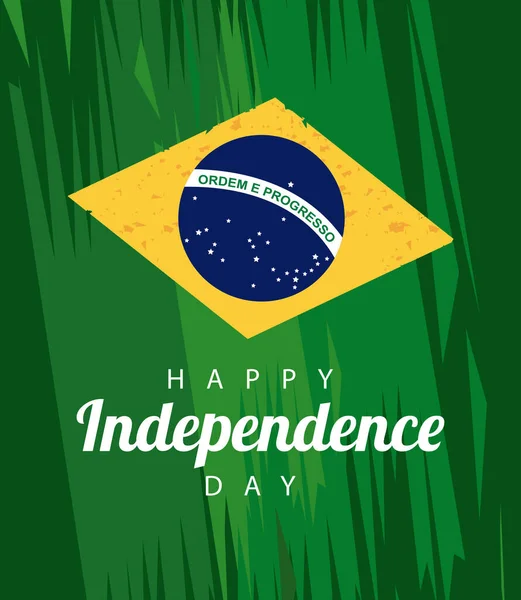 Brasiliana felice festa giorno independece con scritte e bandiera — Vettoriale Stock