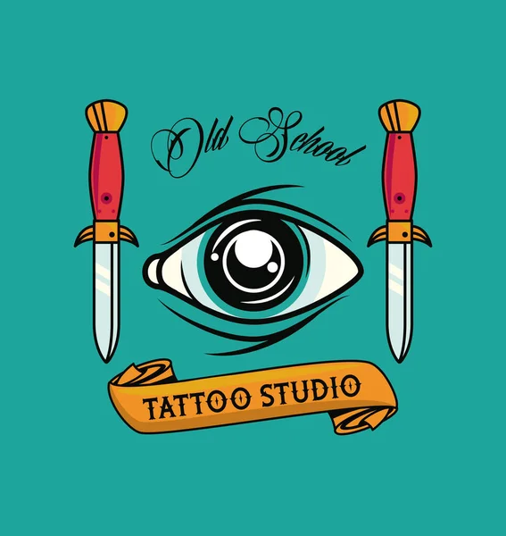 Olho humano com punhais tatuagem estúdio gráfico — Vetor de Stock