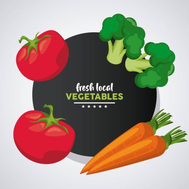 Yuvarlak çerçeveli taze yerel sebzeler siyah arkaplanlı.