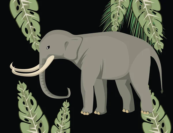 Grand éléphant fort sauvage avec des feuilles plante nature scène — Image vectorielle