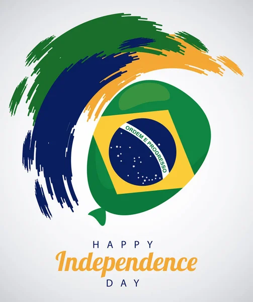 Brasil feliz día independiente con bandera y helio globo flotando — Vector de stock
