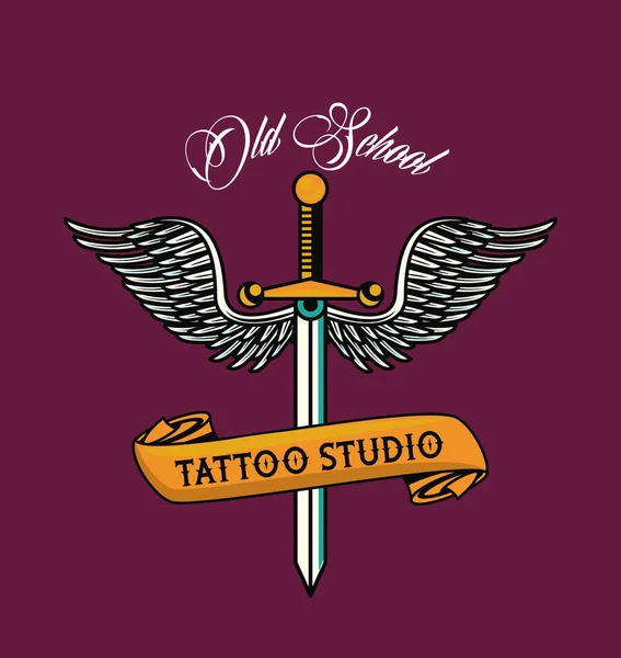 Punhal com asas tatuagem estúdio gráfico — Vetor de Stock