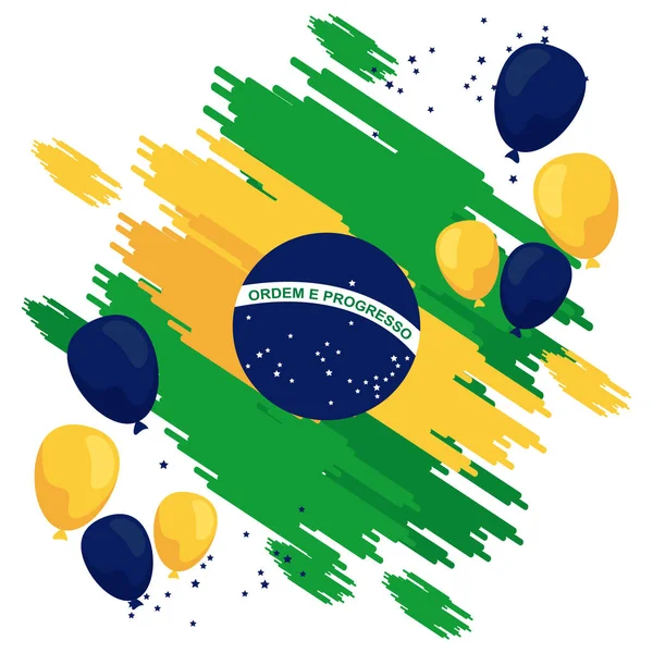 Brasilien feiert Unabhängigkeitstag mit Luftballons und Fahne — Stockvektor