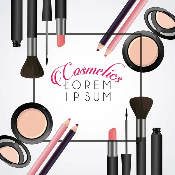 Písmo a make-up kosmetika čtvercový rám v bílém pozadí — Stockový vektor