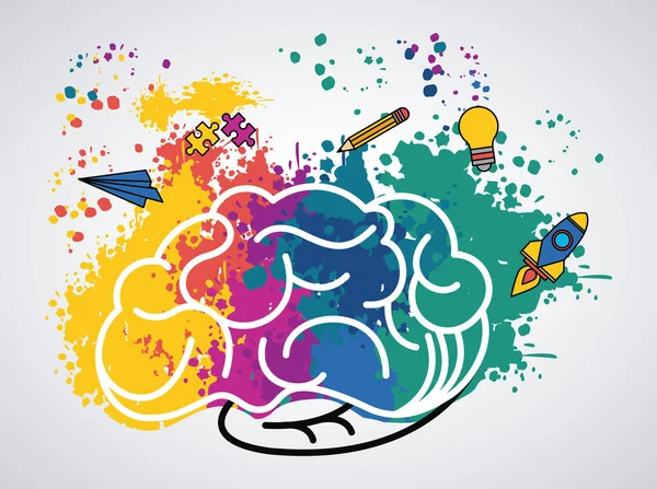 색깔을 내고 공급 품을 장치 한 두뇌 동력 포스터 — 스톡 벡터