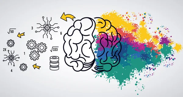 Renkli beyin gücü şablonu ögeleri sıçratır ve ayarla — Stok Vektör