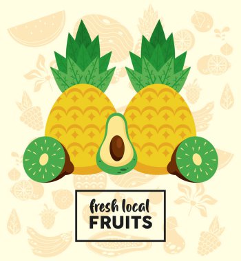 taze yerel meyve harfleri ve meyveli ananas.