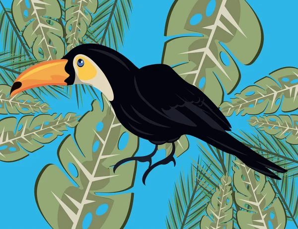 wild toucan bird and tropical leafs pattern