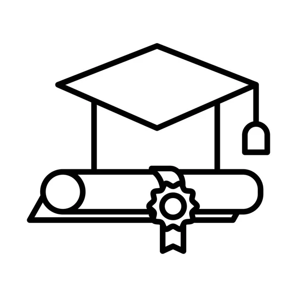 Chapéu de formatura e ícone de estilo de linha de diploma —  Vetores de Stock