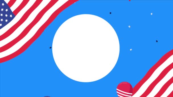 Feliz dia do trabalho celebração com bandeira dos EUA em balões de hélio — Vídeo de Stock