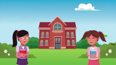 Okul animasyonuna, okul kızlarıyla ve bina inşaatına geri dönüyorum.