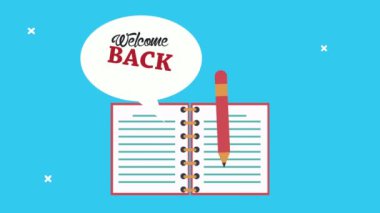 Not defteri ve kalemle okul animasyonuna geri dön