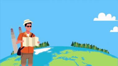 Dünya ve Dünya gezegenindeki turistlerin anıtlarında seyahat etmek.
