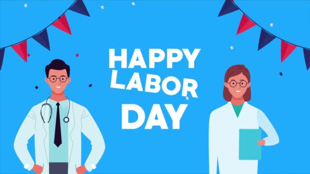 Happy labor day celebration with doctors couple — Stock Video