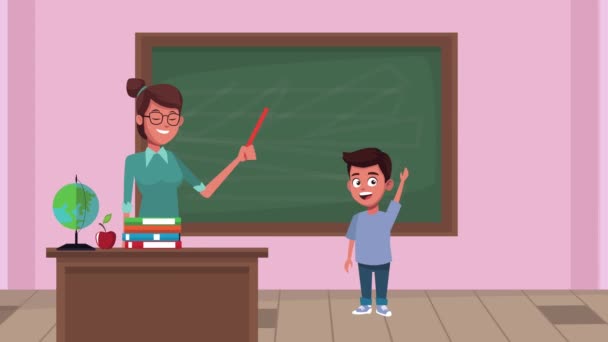 Voltar para a animação escolar com professora e estudante em sala de aula — Vídeo de Stock