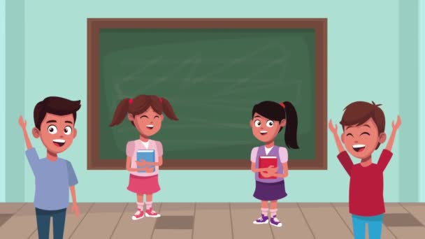 Voltar para a animação escolar com alunos crianças em sala de aula — Vídeo de Stock