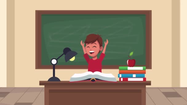 Zurück zur Schulanimation mit Schulmädchen im Klassenzimmer — Stockvideo